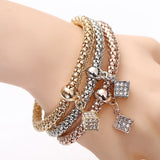 3Pcs Bracelet Crystal Owl Music Note Boy Girl Heart Charm Bracelets For Women Pulseria Feminina Jewelry Gift amazing price