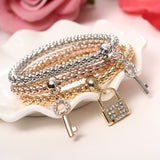 3Pcs Bracelet Crystal Owl Music Note Boy Girl Heart Charm Bracelets For Women Pulseria Feminina Jewelry Gift amazing price