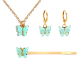 New Fashion Cute Multicolor Acrylic Butterfly Jewelry Sets For Women Sweet Girls Pendant Necklace Earrings Hairpin Set Gifts