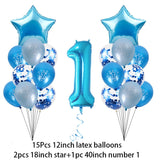 WEIGAO Blue One Foil Balloons Set First Birthday Decor One Year Old Number Balloons Baby Shower Boy 1st Birthday Decor Supplies