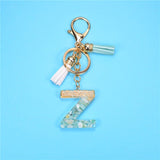 Fashion 26 Letters Resin Keychains for Women Gold Foil Pendant Charms Accessories Tassel Key Rings