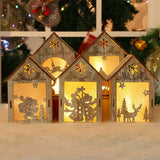 Christmas Gift LED Light Christmas Wooden House Luminous Cabin Merry Christmas Decorations for Home DIY Xmas Tree Ornaments Kids Gift New Year