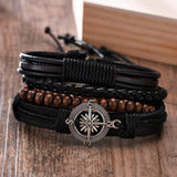 Christmas Gift Vnox 4Pcs/ Set Braided Wrap Leather Bracelets for Men Vintage Life Tree Rudder Charm Wood Beads Ethnic Tribal Wristbands