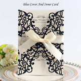 1pcs Glitter Paper Laser Cut Wedding Invitation Card Personalized Greeting Cards With Ribbon Birthday Party Wedding Decoration