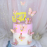 1Set Happy Birthday Acrylic Cake Topper Artificial Butterfly Flowers Head Baby Shower Party Decoration DIY Gift Baking Supplies