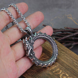 Never Fade Men Stainless steel Viking Self-devourer Ouroboros Valknut Amulet dragon Pendant Necklace