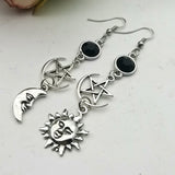 Crescent Goddess Black Birthstone Earrings and Pentagram Witch Moon Earrings Gothic Celestial Jewelry-Sun Jewelry