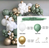 137Pcs/set Retro Green White Balloons Garland Chrome Gold White Green Balloon Chain Arch for Baby Shower Bridal Wedding Party De