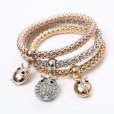 3Pcs Bracelet Crystal Owl Music Note Boy Girl Heart Charm Bracelets For Women Pulseria Feminina Jewelry Gift amazing price