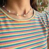 Cifeeo New Lovely Daisy Flower Colorful Beads Pearl Clavicle Choker Necklace for Women Girls Spring Summer Jewelry Wholesale