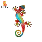 Christmas Gift Metal Red Gecko Wall Decor with Glass for Home Garden Sculpture and Miniatures Statues Outdoor Fairy Jardín Ornaments