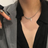 Cifeeo Vintage Dark Gothic Hollow Cross Pendant Chain Necklace For Kpop Cool Harajuku Street Egirl Men Women BFF Punk Halloween Jewelry