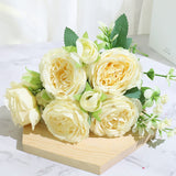 Christmas Gift Best Selling Beautiful Rose Peony Artificial Silk Flowers Small White Bouquet Home Party Winter Wedding Decoration Fake Flowers