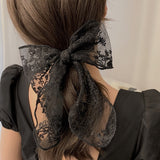 Cifeeo Summer Vacation Lace Hair Clip Black White Bow Knot Hair Barrettes For Women Ponytail Elegant Hairclip With Mesh Bow