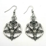 Fashion Vintage Women's Pentagram Pan God Skull Goat Head Pendant Earrings Gothic Witch Jewelry