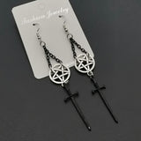 Christmas Gift Witch's Rites Earrings Pentagram Pendant Darkly The Sacred Black Sword Gothic Jewelry Fashion-forward Black Chain Women Gift