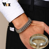 Christmas Gift Vnox Vintage Oxidized Cool Double Curb Chain Bracelets for Men Stainless Steel Punk Antique Cubic Foxtail Chain Male Pulseira