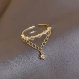 Classic Star Element Pendant Gold Opening Rings For Woman Korean Fashion Jewelry Wedding Party Girl's Unusual Sexy Ring Set