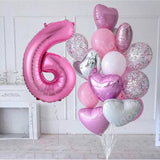 Christmas Gift 15pcs/lot girl Birthday Balloons with 30inch pink Number baloon 3/3rd Birthday Party Decor Kids anniversaire 9/1/3 years old
