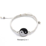 Tai Chi Yin Yang Couple Bracelets Alloy Pendant Adjustable Braid Chain Bracelet Necklace Matching Lover Bracelets Necklaces Set