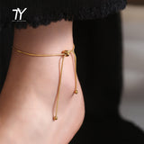 Minimalist Design Gold Snake Bone Chain Titanium Steel Bow Anklet For Woman 2021 Korean Fashion Jewelry Beach Girl's Sexy Anklet