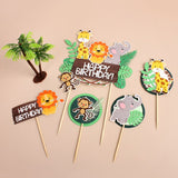 Cifeeo  Wild Amimals Cake Topper Safari Jungle Animal Cake Flag Palm Leaves Boy Girl Birthday Party Decoration Kid Forest Party Supplies