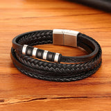 Christmas Gift Classic Multi-layer Luxury Style Stainless Steel Men's Leather Bracelet Hand-woven Customizable DIY Quality Drop Shipping