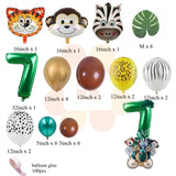 Christmas Gift 35pcs Jungle Safari Party Balloons Set Green Digital Balloon for Kids Birthday Party Decoration Aniaml Forest Party Supplies