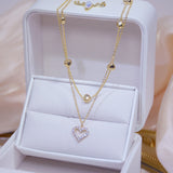 Cifeeo Double layer Heart Necklace Shining Bling Zircon Women Clavicle Chain Elegant Charm Wedding Pendant Jewelry