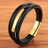 Christmas Gift Geometric Stainless Steel Accessories Combination Leather Men's Bracelet Classic Multi-layer Luxury Style For Handsome Boys Gift