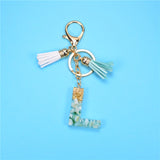 Fashion 26 Letters Resin Keychains for Women Gold Foil Pendant Charms Accessories Tassel Key Rings