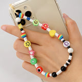 2022 Trendy Mobile Phone Strap Lanyard, Beaded Charm Chain Colorful Smile Pearl Rope Cell Phone Case Hanging Cord for Women