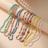 Cifeeo Trendy Bead Strand Beaded Choker Necklace For Women Bohemian Colorful Handmade Short Daisy Pearl Necklace Collar Jewelry