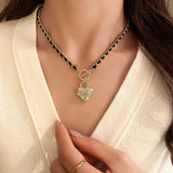 Cifeeo Trendy Fine 14K Gold Plated Lucky Number 7 Heart Lock Pendant Necklace for Women Girl T-shaped Buckle Chain Jewelry AAA Zirconia