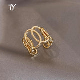 New Gothic Exaggerated Hollowed Out Oval Gold Opening Rings Set For Woman Party Girl's Luxury Accessories Korean Fashion Jewelry