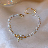 Cifeeo Trendy Design 14K Real Gold Baroque Pearl Bowknot Crystal Bracelet for Women Korean Fashion Jewelry AAA Zircon Beaded Chain Gift