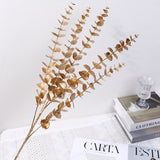 Cifeeo 1PC Gold Artificial Plants Holly Ginkgo Eucalyptus Leaf Fake Flower Wedding Home Table Decor Christmas New Year Decorations