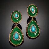 Cifeeo  Luxury Deep Green Enamel Water Drop Earrings Ladies Fashion Jewelry Golden Metal Crystal Blue Teardrop Dangle Earrings