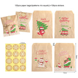 100Sets Merry Chritsmas Gift Bags Retro Kraft Paper Bag Santa Claus Penguin Candy Cookie Bags DIY Gift Wrapping Supplies