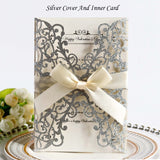 1pcs Glitter Paper Laser Cut Wedding Invitation Card Personalized Greeting Cards With Ribbon Birthday Party Wedding Decoration