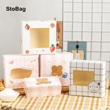 StoBag 5pcs/Lot With Transparent Window Cookies Packaging Box Birthday Wedding Christmas Event & Party Egg Tart Favor Feast