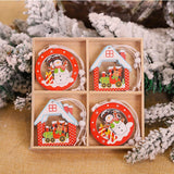 12Pcs/Lot White&Red Christmas Printed Wooden Pendant Ornaments DIY Christmas Hanging Pendant Xmas Tree Ornaments Decor Kids Gift