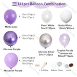 141pcs Macaron Purple Wedding Balloon Garland White Chrome Silver Balloons Arch Kit Valentine's Day Anniversary Birthday Decor