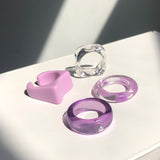 HUANZHI 2021 New Colorful Transparent Resin Minimalist Acrylic Blooming Geometry Rings Set for Women Girls Jewelry Party Gifts