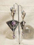 Cifeeo  New Evil Dragon Gothic Punk Metal Earrings Antique Silver Color Elegant Engraved Pink Stone Inlaid Drop Dangle Earrings Jewelry