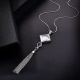 Fashion Women Lady Big Rhinestone Crystal Square Pendant Long Chain Tassel Sweater Necklace Party Drop Necklace Jewelry