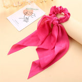 Cifeeo Fashion Colorful Bow Satin Long Ribbon Women Hair Scrunchies Scarf Ponytail Holder Elastic Hair Bands Hair Accessories