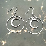Witch Crescent Earrings, Big Circle Gothic Mermaid Festival Wedding, Mysterious Bohemian Crystal Accessories, Jewelry Earrings