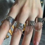 Punk Cool Link Chain Ring For Women Men Vintage Hip Hop Silver Color Chain Chunky Finger Knuckle Opening Rings Jewelry Gift