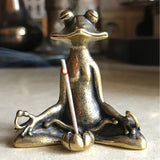 Retro Brass Meditate Zen Buddhism Frog Statue Small Ornament Copper Animal Sculpture Incense Burner Home Desk Decoration Tea Pet